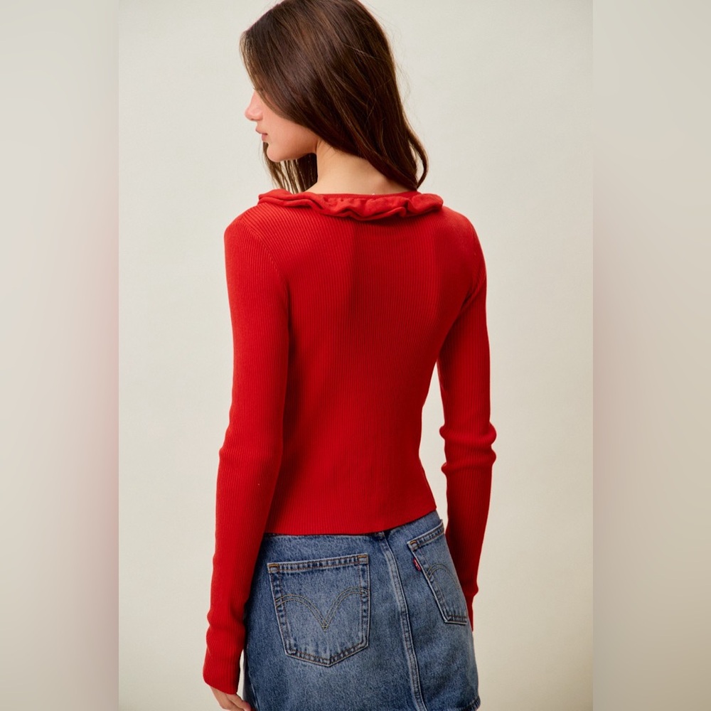 SO ME Cascade Ruffle Ribbed Sweater Cardgian🛍️ - Picture 2 of 8